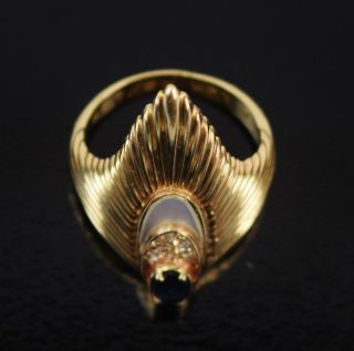 Erte Ltd Edition Peacock Rayonnement Ring 14k Gold Diamonds Sapphire 2