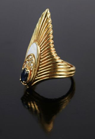 Erte Ltd Edition Peacock Rayonnement Ring 14k Gold Diamonds Sapphire 3