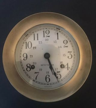 Vintage SETH THOMAS Brass Ship’s Bells Clock & Barometer w Key 2