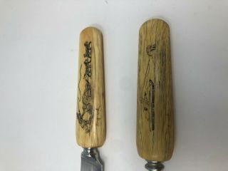 Vintage Scrimshaw Art 2pc Carving Knife Set Nuguruk Box Alaska Souvenir