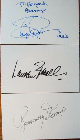 Ginger Rogers,  Lauren Bacall & Rosemary Decamp Signed Index Cards