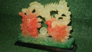 Feng Shui Chinese Japanese Dragon & Phoenix Jade Statue For Luck 3