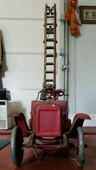 Vintage Buddy L Aerial Ladder Toy Fire Truck Pressed Steel Long Ladder 3