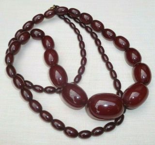 Antique Vintage Graduated Cherry Amber Bakelite Beads Necklace 86gm