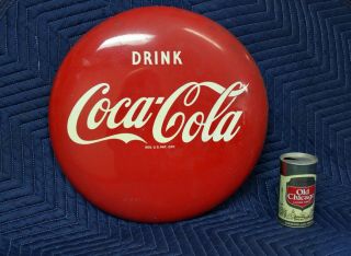 Vintage Coca Cola 16 Inch Button Metal Sign - 60 - 70,  Years Old