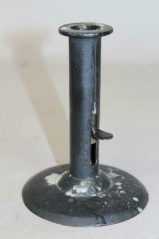 A Great Early 19th C Rolled Iron Hogscraper Candlestick Old Grungy Black Paint
