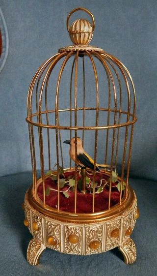 Vtg German Karl Griesbaum Singing Bird In A Cage Automaton Music Box