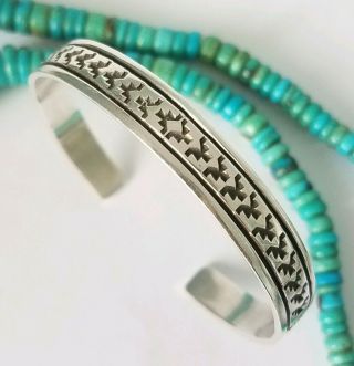 Vintage Navajo Or Hopi Sterling Silver Overlay Cuff Bracelet Signed Re
