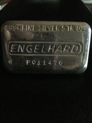 Vintage Engelhard 5 Troy Oz.  999 Fine Silver Hand Poured Loaf Bar Ingot P011476
