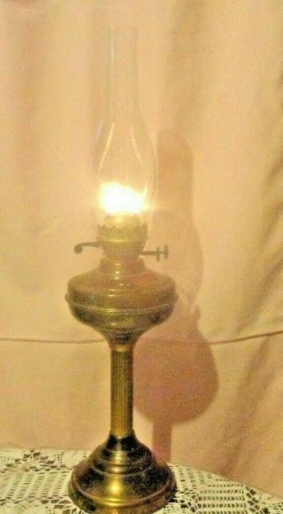 Vintage Tall (over 2 Feet) Brass Dbl Wick Oil Lamp,  Chimney Good Order