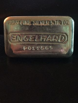 Vintage Engelhard 5 Troy Oz.  999 Fine Silver Hand Poured Loaf Bar Ingot P011565