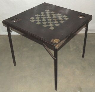 Antique / Vintage Wood Folding Game Card Table W/ Chess / Checker Board