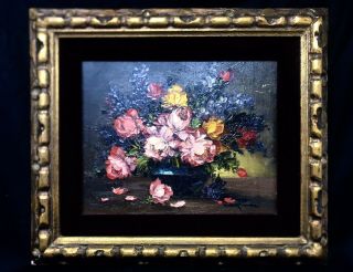 Vintage Framed Floral Oil Painting By Robert Cox Signed Pristine Cond.