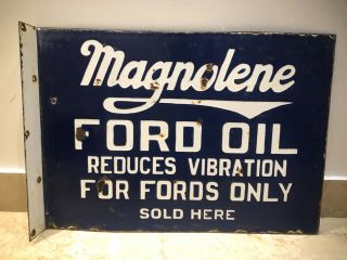 Ford Magnolene 2 Sided With Flange Porcelain Enamel Sign