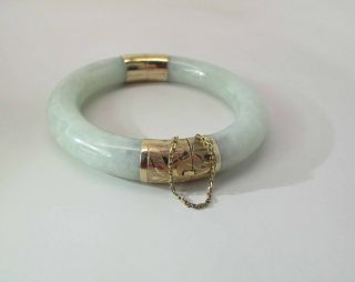 Vintage Chinese 14k Yellow Gold Celadon Jadeite Jade Bangle Bracelet 82.  1 Grams