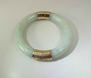Vintage Chinese 14K Yellow Gold Celadon Jadeite Jade Bangle Bracelet 82.  1 Grams 3