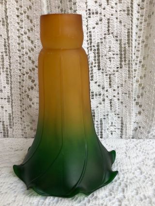 VINTAGE TIFFANY STYLE LIGHT AMBER - GREEN TULIP LILY GLASS LAMP SHADE 2 2