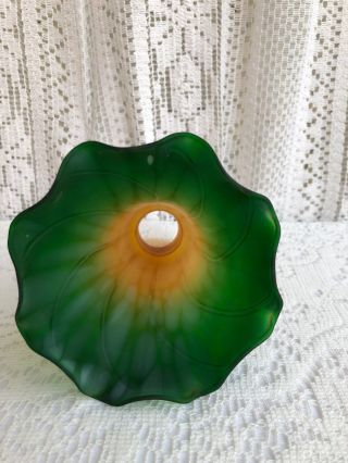 VINTAGE TIFFANY STYLE LIGHT AMBER - GREEN TULIP LILY GLASS LAMP SHADE 2 3