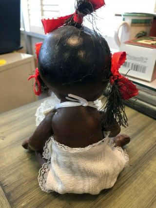 Vintage 1930 ' s Composition Black Baby Doll with Yarn Hair 2
