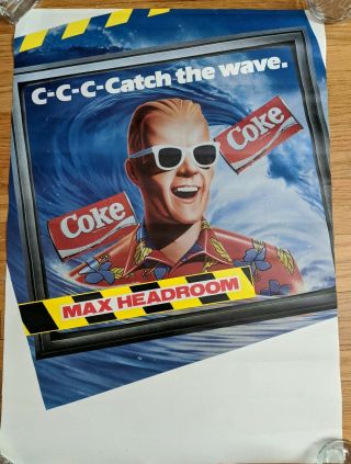 Rare Vintage Mid 1980s Max Headroom Catch The Wave Coke Promo Poster 17 " X24 "