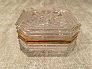 Cut Glass & Brass Box Hinged - Jewelry Trinkets - Octagon