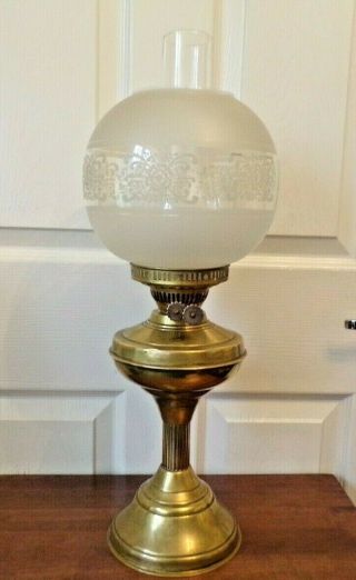 Vintage Brass Oil Lamp With Glass Globe Shade Duplex Twin Burner Order