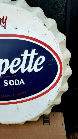 Rare Large 1940 ' s Grapette Soda Tin Bottle Cap Sign 28 