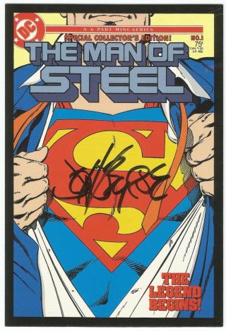 Vintage Art Of Dc Comics Signed Post Card John Byrne Superman Man Of Steel 1