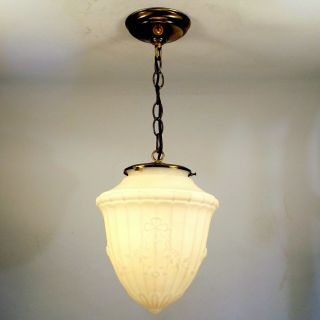 Antique Victorian Milk Glass 10 " Globe Shade Brass Hanging Ceiling Pendant Light