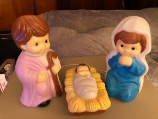 Vintage Illuminated Empire Blow Mold Childs Nativity Set Baby Jesus,  Mary And J