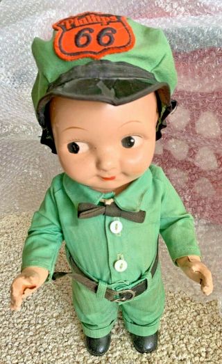 Vintage Buddy Lee Composition Doll With Rare Phillips 66 Outfit Clothing Hat