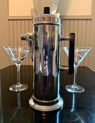 Vintage Black Bakelite Art Deco Cocktail Martini Shaker Chrome Stainless