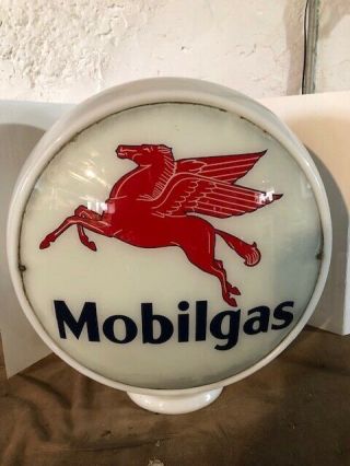 Vintage Mobilgas Gas Pump Globe 100,  Rare Hull - Bodied Glass 13.  5 "