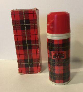 Vintage Avon Plaid Thermos Decanter Bottle 3 Oz.  Wild Country W/box