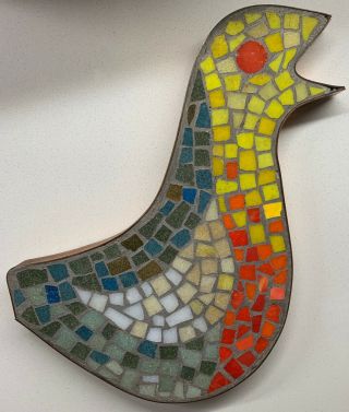 Colorful Vintage Handmade 60s Tile Mosaic Bird Wall Hanging Mid Century Modern