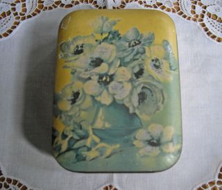 Vintage Blue Bird Toffee England Flowers Tin Box W/ Lid