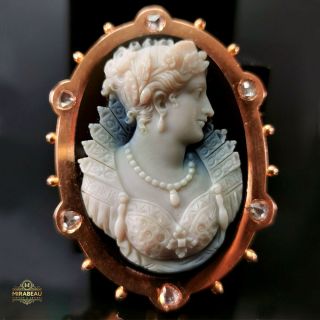 Rare 18k Gold Museum Quality High - Relief Carved Agate/ Hardstone Cameo Brooch/ P