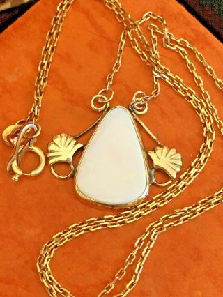 Estate Antique 10k Gold Opal Pendant Necklace Lavaliere Chain 20 