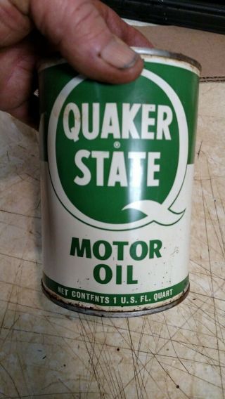 Vintage Quaker State Metal Quart Motor Oil Can Full Can Antique