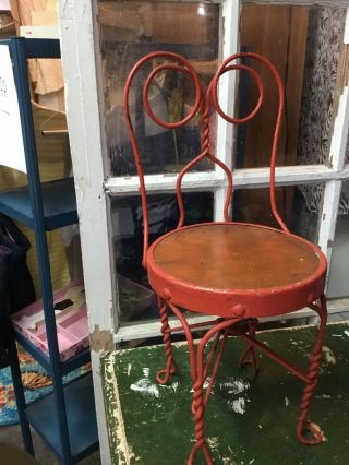 Vintage Antique Ice Cream Parlor Childs Chair Twisted Metal Wood Seat