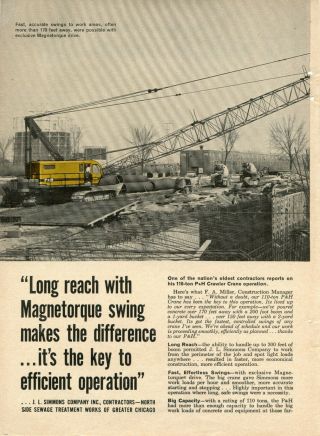 1960 P&h Crawler Crane Ad J.  L.  Simons Co.  Sewage Of Greater Chicago