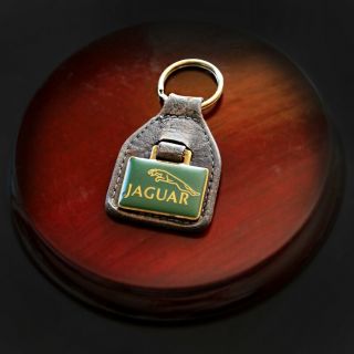 Vintage Jaguar Leather Keyfob Keyring Key Ring Fob Chain Patina