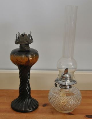Vintage Farms Lamp Light Clear Glass With Chimney & Other Oil Paraffin Base Only