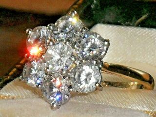 Art Deco Style Vintage 3.  50ct Impressive White Paste 9ct Gold Daisy Cluster Ring