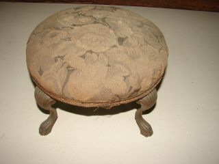 Antique Round Stool With Uph.  Top & Cast Iron Legs With Claw Feet