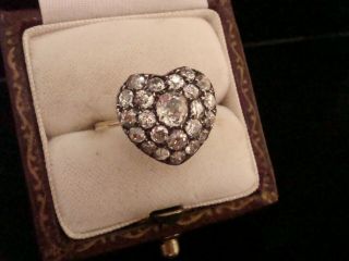 Edwardian 18ct Yellow Gold Old Cut Diamond Heart Ring 1.  80ct