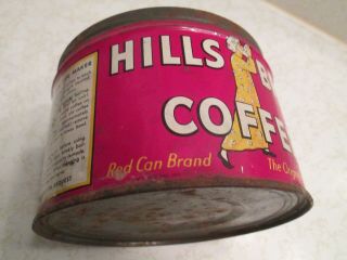 Vintage Hills Bros Coffee Tin Can Red Can Brand 1 Lb. 2