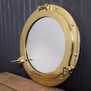 12 " Round Window Porthole - Shiny Brass Ship Porthole Mirror - Home & Wall Decor Repl