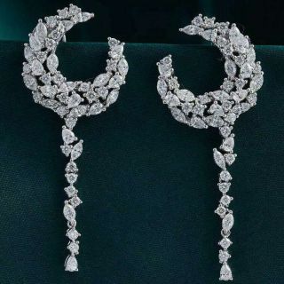 2.  5ct 100 Natural Diamond 14k White Gold Moon Long Cocktail Earrings Eu20 - 1