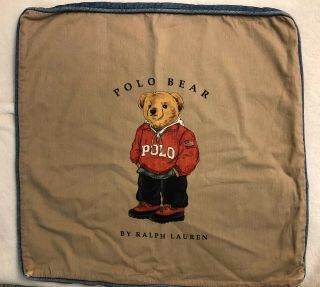 Set Of 2 Vintage Ralph Lauren Polo Bear Canvas Square Pillowcases (18 " X18 ")